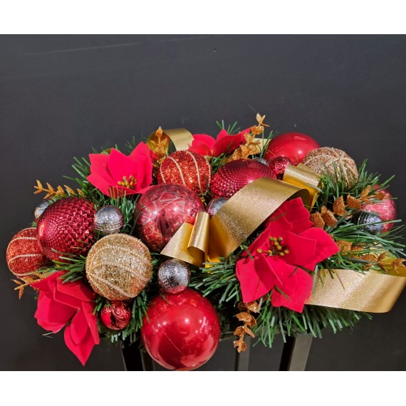 Arranjo de Mesa Natalino Artificial - Vermelho e Dourado