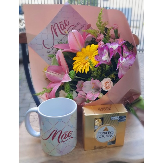Kit Mommy - Flores, Caneca e Chocolate